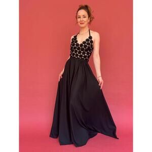 Vintage 1970s Lilli Diamond Black Nude Illusion Maxi Dress